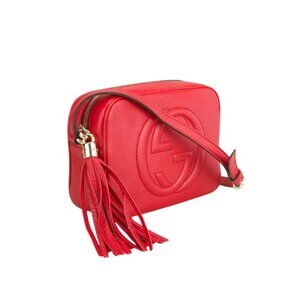 Gucci Soho Disco Interlocking GG Crossbody Bag Purse Womens Red Leather Tassel